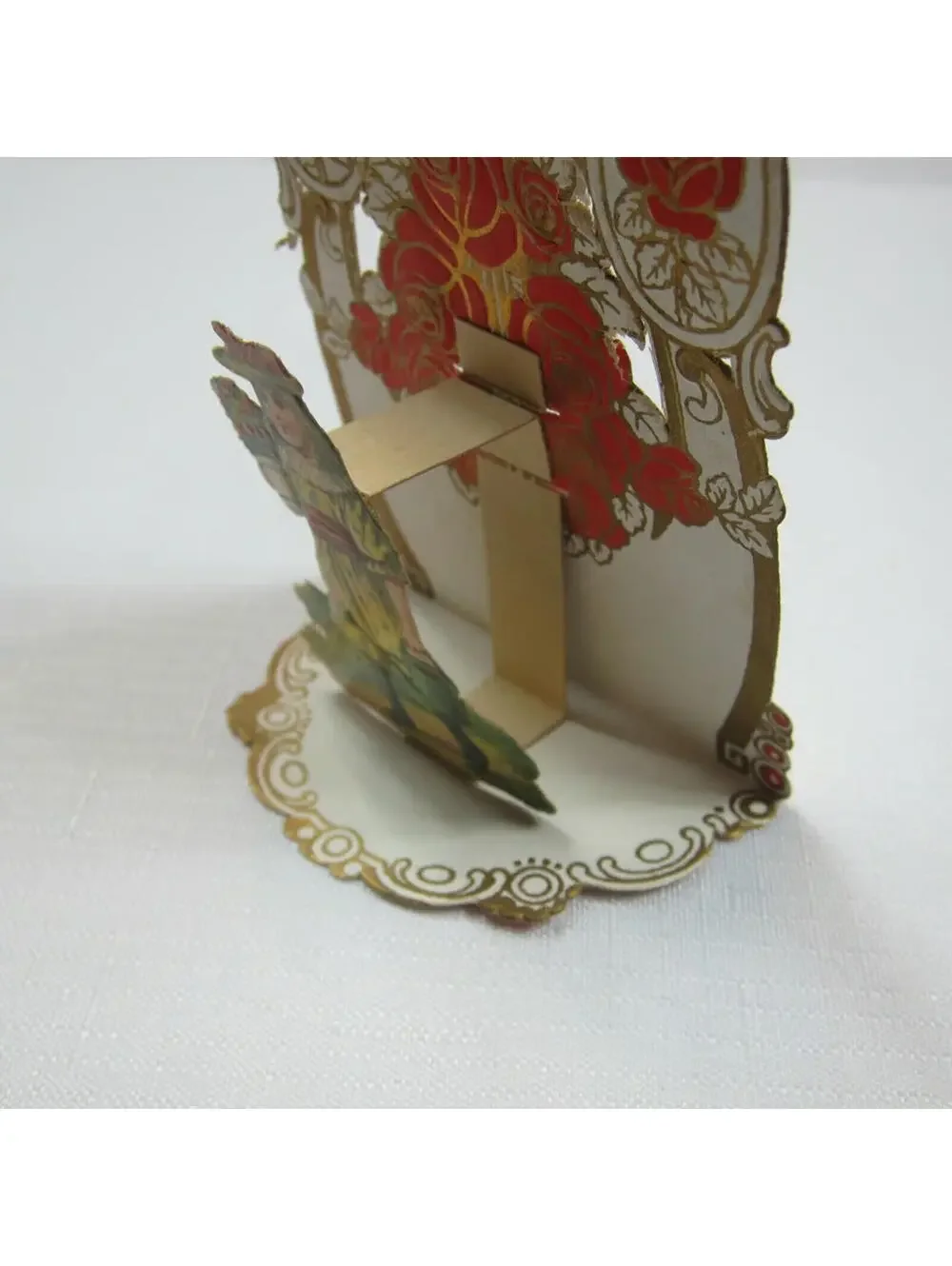 Vintage Valentine Pop Up 3D Pull Down Die Cut Girl Red Rose Watering Can Germany